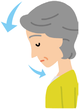 食べものを飲み込むときは背筋を伸ばしてあごを引く女性