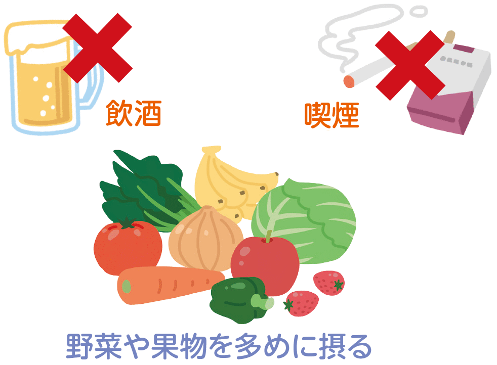飲酒、禁煙、野菜のイラスト