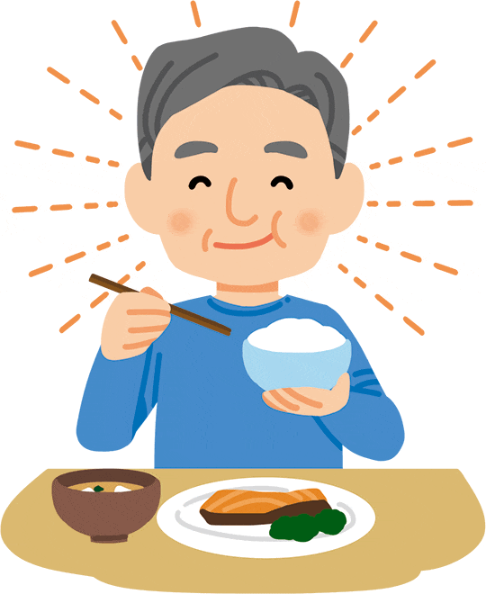 おいしいと感じるものを食べている患者さんのイラスト