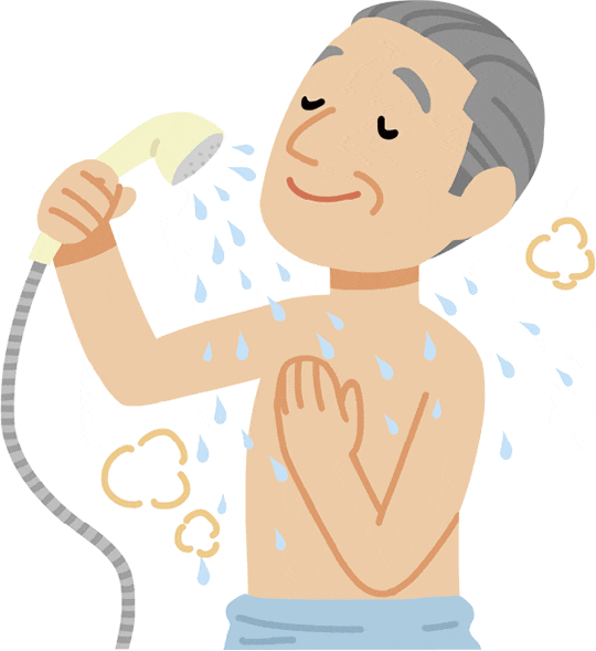 ぬるめのお風呂に入る患者さんのイラスト