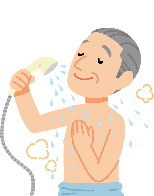 ぬるめのお風呂に入る患者さんのイラスト