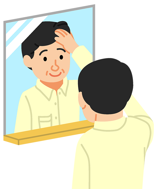 鏡を見る男性のイラスト