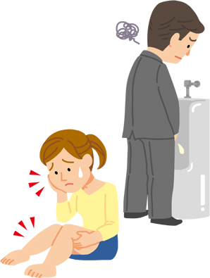 尿量が減る患者さんと、むくみを感じる患者さんのイラスト