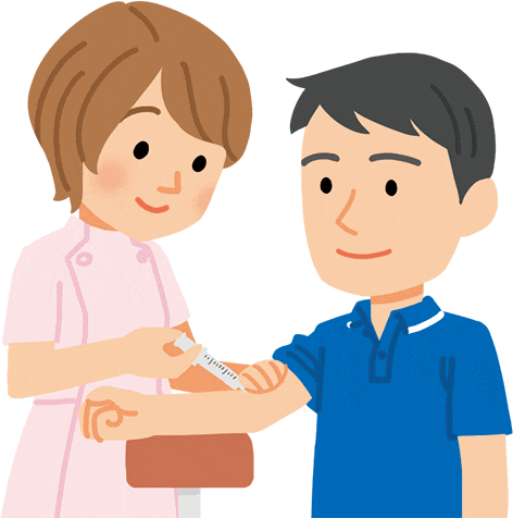 ワクチンを投与する看護師と患者さんのイラスト