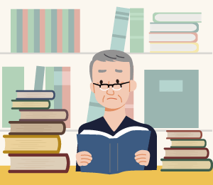 図書館で調べているイラスト