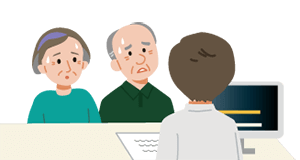 がんを告知されてショックを受けている夫婦のイラスト